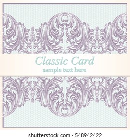 Vintage Baroque Lace Invitation card Imperial style. Vector decor background. Luxury Delicate Classic ornament. Royal Victorian floral for birthday, wedding, textile print, wallpaper, wrapping paper