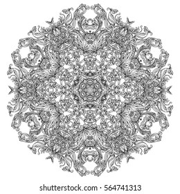 Vintage baroque Mandala. Beautiful vector round pattern. Hand drawn abstract background. Decorative retro banner isolated. Invitation, t-shirt print, wedding card, scrapbooking. Tattoo element. 
