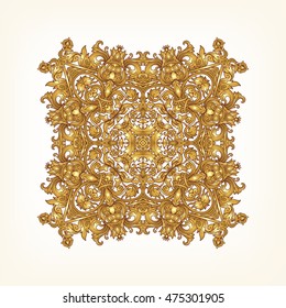 Vintage baroque mandala ornament in gold. Retro pattern antique style acanthus. Decorative design element filigree calligraphy.  Vector illustration. 