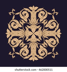Vintage baroque mandala ornament. Vintage pattern in Victorian style. Ornate floral element for design. Ornament pattern for wedding invitations, birthday and greeting cards. Traditional black decor. 