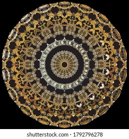 Patrón de mandala barroca vintage. Vector de fondo floral gris ornamental. Fondo con patrones. La antigua llave griega, los serpentines ornamentos. Diseño moderno geométrico. Flores, hojas, formas de estilo antiguo