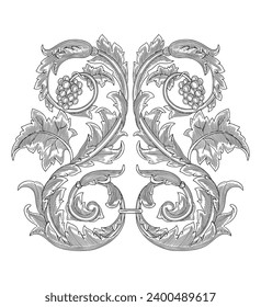 vintage baroque ornament floral frame, antique engraving drawing illustration 