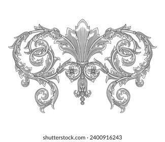 vintage baroque ornament floral frame, antique engraving drawing illustration 
