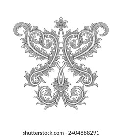  vintage baroque ornament floral frame, antique engraving drawing illustration 