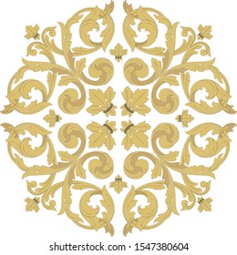 Vintage Baroque  ornament leaf scroll engraved decorative design.Yellow and brown. White background. you can cut cnc. Vector.
