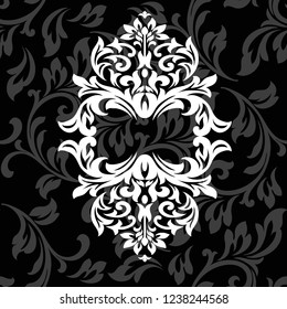 Vintage baroque ornament retro pattern antique style acanthus on a black background. Decoration for cards and wedding invitations.