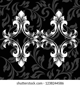 Vintage baroque ornament retro pattern antique style acanthus on a black background. Decoration for cards and wedding invitations.