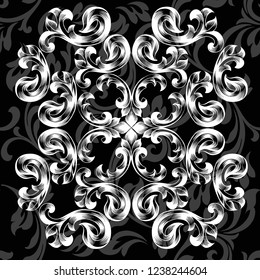 Vintage baroque ornament retro pattern antique style acanthus on a black background. Decoration for cards and wedding invitations.