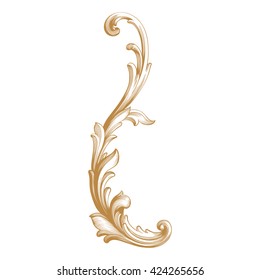 El adorno barroco vintage. Estilo antiguo retro acanthus. Vector de caligrafía de filigree de elemento de diseño decorativo. Color dorado.