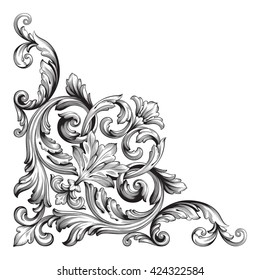 Vintage Baroque Ornament. Retro Pattern Antique Style Acanthus. Decorative Design Element Filigree Calligraphy Vector.