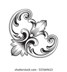 VIntage baroque ornament retro pattern antique style acanthus. Decorative design element filigree calligraphy vector. You can use for wedding decoration of greeting card and laser cutting.