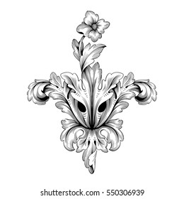 VIntage baroque ornament retro pattern antique style acanthus. Decorative design element filigree calligraphy vector. You can use for wedding decoration of greeting card and laser cutting.