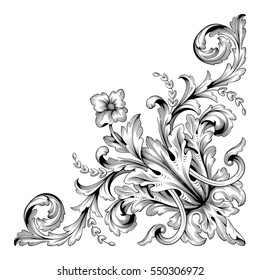VIntage baroque ornament retro pattern antique style acanthus. Decorative design element filigree calligraphy vector. You can use for wedding decoration of greeting card and laser cutting.