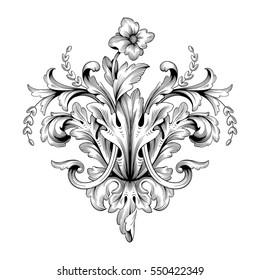 VIntage baroque ornament retro pattern antique style acanthus. Decorative design element filigree calligraphy vector. You can use for wedding decoration of greeting card and laser cutting.