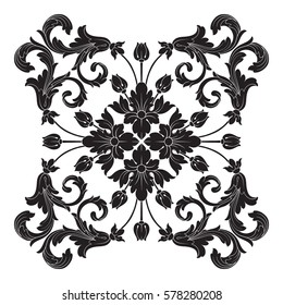 Vintage baroque ornament retro pattern antique style acanthus. Decorative design element filigree calligraphy vector. You can use for wedding decoration of greeting card and laser cutting.