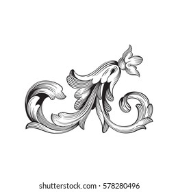 Vintage baroque ornament retro pattern antique style acanthus. Decorative design element filigree calligraphy vector. You can use for wedding decoration of greeting card and laser cutting.