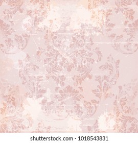 Vintage Baroque ornament Vector. Royal victorian grunge background. Trendy pink color fabric textures
