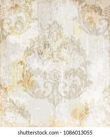 Vintage Baroque pattern background Vector. Ornamented texture luxury design. Royal textile decor light cream colors