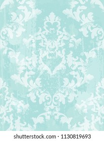 Vintage baroque pattern texture ornament Vector. Royal damask texture. Victorian style background. Trendy azure blue colors