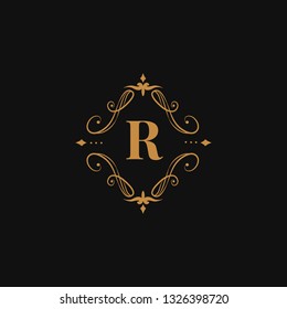 Vintage baroque R badge design