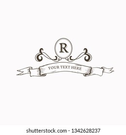 Vintage baroque R badge design