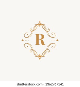 Vintage baroque R badge design