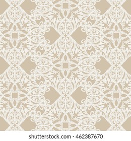 Vintage Baroque Rococo ornament pattern. Vector damask decor. Royal Victorian texture for wallpapers, textile, fabric. Beige color