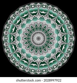 Vintage Baroque round mandala pattern. Floral ornamental background. Abstract decorative backdrop. Arabesque Damask ornaments. Modern design with Flowers, leaves, shapes, lines, circles. Lace frame.