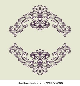 vintage Baroque scroll design frame engraving  acanthus floral border pattern element retro style filigree vector