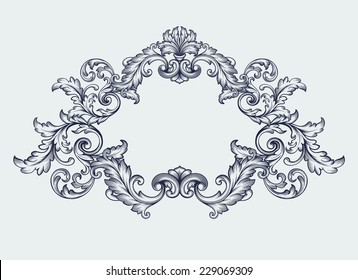 vintage Baroque scroll design frame engraving  acanthus floral border pattern element retro style filigree vector