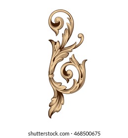 Vintage baroque scroll ornament engraving floral retro pattern antique style acanthus foliage swirl decorative design element filigree calligraphy. White background.