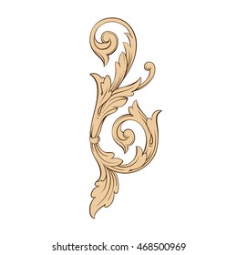 Vintage baroque scroll ornament engraving floral retro pattern antique style acanthus foliage swirl decorative design element filigree calligraphy. White background.