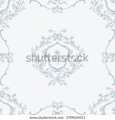 Vintage baroque seamless pattern. Victorian hand drawn pattern with hand drawn acanthus leaves and florals. Classic line background for wedding invitation, wrapping, packaging, fabric, wallpaper.