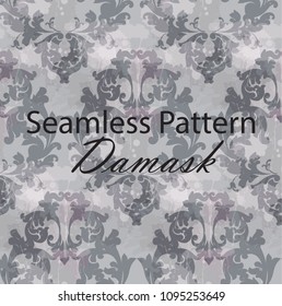 Vintage Baroque seamless texture pattern Vector. Wallpaper ornament decor. Textile, fabric, tiles. Gray colors