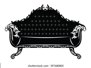 Vintage Baroque Sofa with luxurious ornaments. Elegant rich Baroque style furniture. Vector