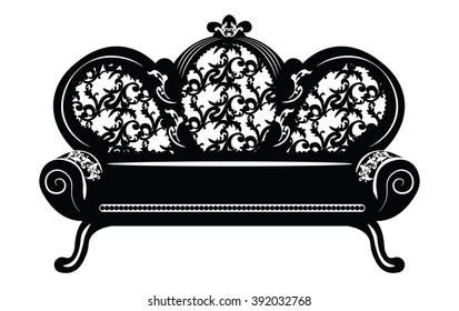 Vintage Baroque Sofa round shaped with luxurious ornaments. Vector