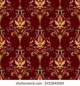 Vintage Baroque style patterns combined with Louis patterns. on a red background Seamless for digital printing, textiles, wallpapers.