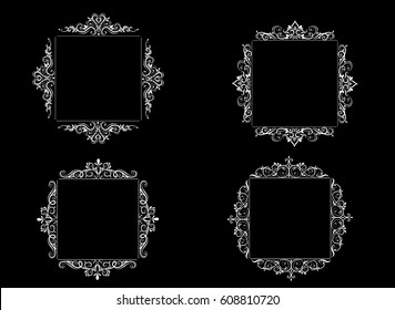 Vintage baroque swirl frame black and white set isolated vector