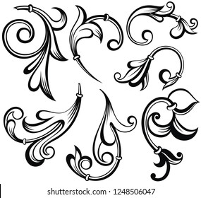 Vintage Baroque tattoo floral ornament leafs