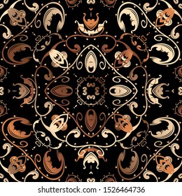 Vintage Baroque vector seamless pattern. Ornate beautiful ornamental Damask background. Elegance old style flowers, leaves, lines. Baroque Victorian style antique ornaments. Endless luxury texture.