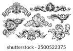 Vintage Baroque Victorian border ornament frame floral leaf scroll engraved retro flower pattern decorative design tattoo black and white Japanese filigree calligraphic vector heraldic swirl