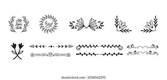 Vintage Baroque Victorian border ornament frame floral leaf. Floral decorative ornaments. Set of flower branches. Vector illustration EPS 10