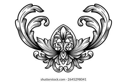 Vintage Baroque Victorian border ornament. Elegance frame floral leaf scroll engraved element. Retro flower curl pattern decorative design tattoo. Hand drawn Japanese filigree calligraphic vector