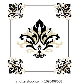 Vintage Baroque Victorian frame border corner monogram floral ornament leaf scroll engraved retro flower pattern decorative design tattoo .