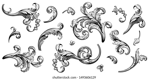 Vintage Baroque Victorian frame border floral ornament leaf scroll engraved retro flower pattern decorative design tattoo black and white Japanese filigree calligraphic vector heraldic swirl - Shutterstock ID 1493606129
