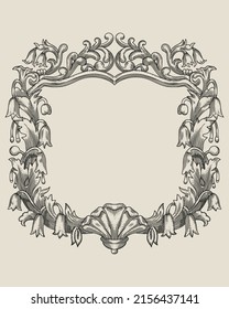 Vintage Baroque Victorian frame border monogram floral ornament leaf scroll engraved retro flower pattern decorative design tattoo black and white filigree calligraphic vector heraldic shield swirl