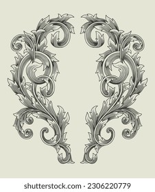 Vintage Baroque Victorian frame border tattoo floral ornament leaf scroll engraving style. vector hand drawing illustration