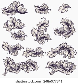 Vintage Baroque Victorian frame border floral ornament leaf scroll engraved retro flower pattern decorative design tattoo, filigree calligraphy vector heraldic swirl