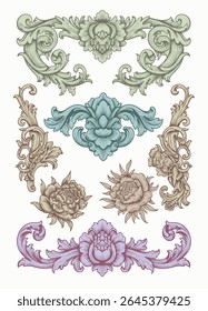 Vintage Baroque Victorian frame border flower pattern vector floral engraved scroll ornament leaf retro decorative design. filigree calligraphic heraldic shield swirl