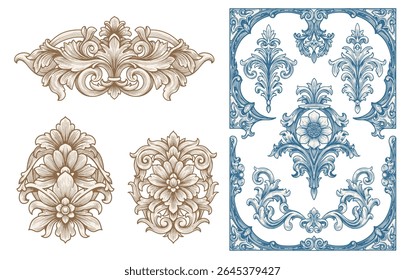 Vintage Baroque Victorian frame border flower pattern vector floral engraved scroll ornament leaf retro decorative design. filigree calligraphic heraldic shield swirl
